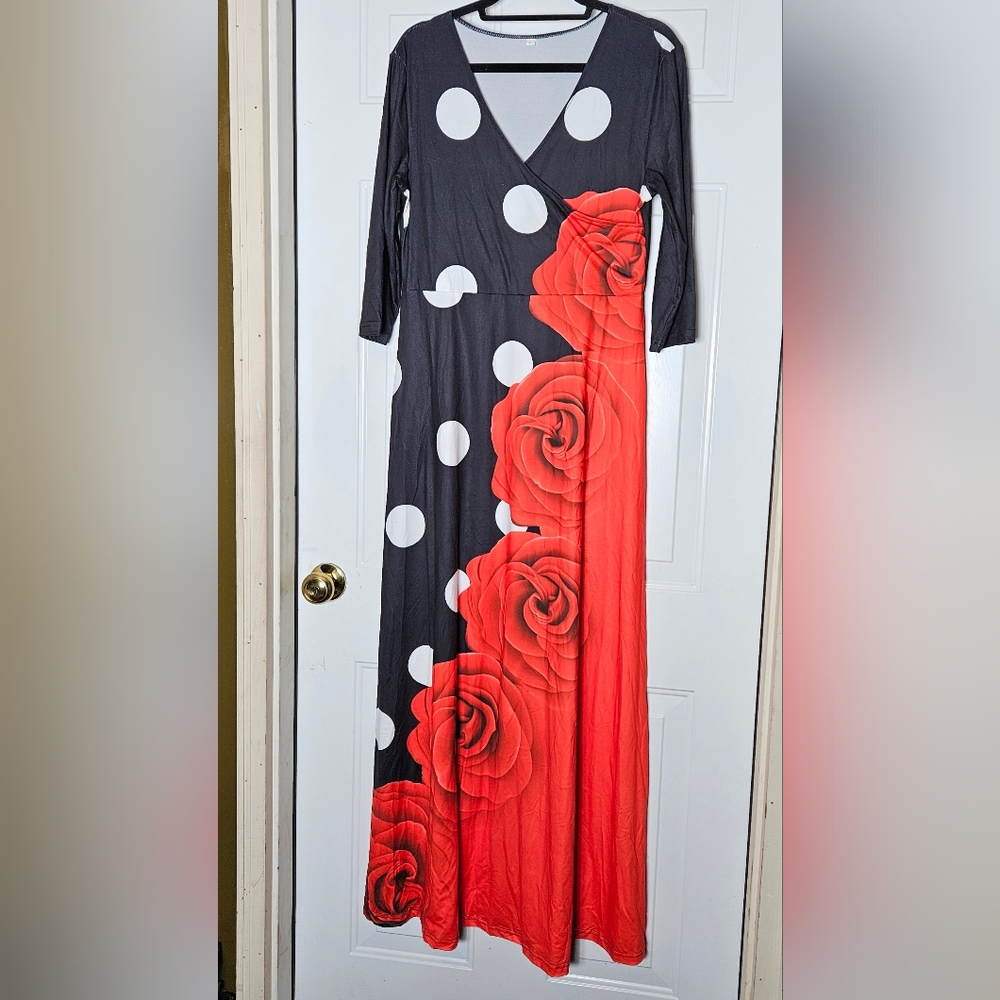 Maxi Floral Polkadot Dress Size L